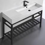 Scarabeo 5122-CON2-BLK Ceramic Console Sink and Matte Black Stand